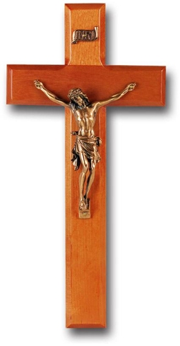 10-Inch Cherry Wood and Gold Wall Crucifix
