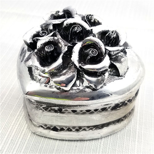 Silver Painted Rose Heart Box