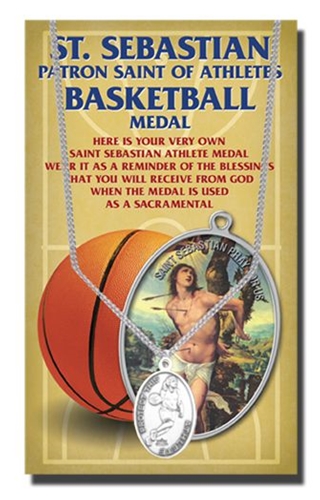 St Sebastian Women&#39;s Basketball Necklace Pewter Medal