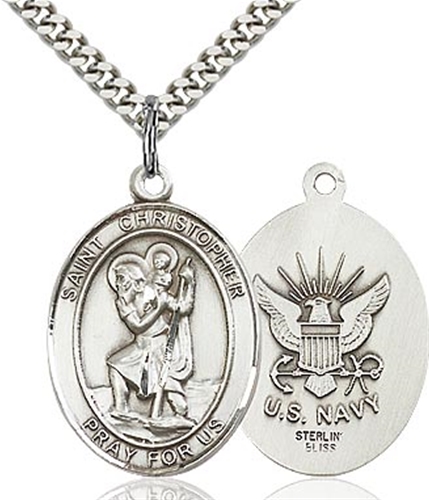 1 Inch Oval Silver Navy St Christopher Medal