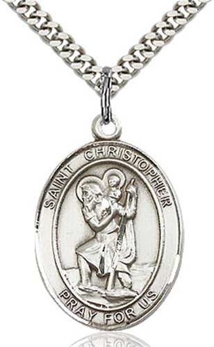 St Christopher Medal - 1 Inch Tall on Chain