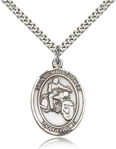 1.75 Inch Silver Motorcyclist St Christopher Medal
