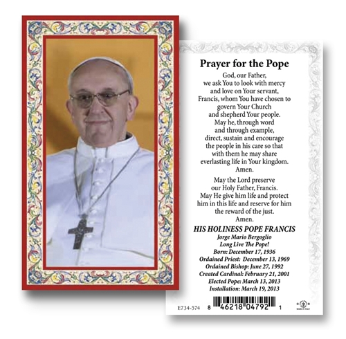 Pope Francis Gold Stamped Holy Card