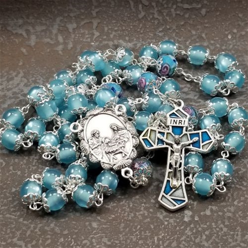 Blue Cat&#39;s Eye Nativity Rosary
