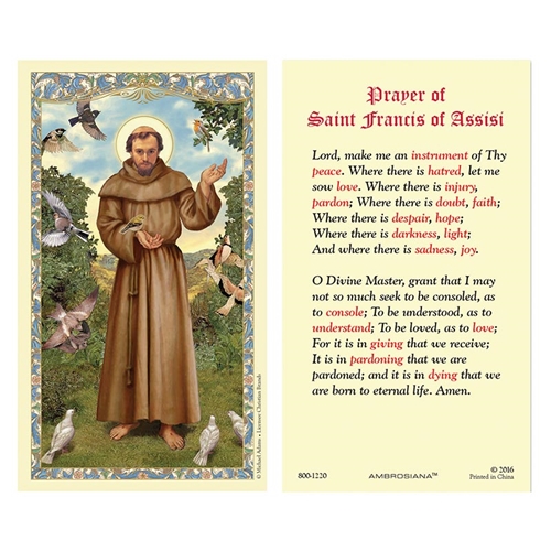Saint Francis Prayer for Peace Laminated Prayer Card