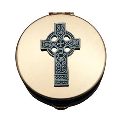 Size 2 Bronze Pyx with Pewter Irish Cross - holds 12-15 Hosts