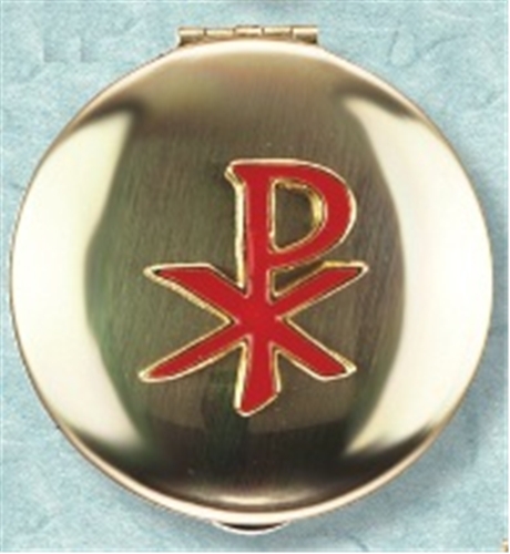 Red Chi Rho Polished Brass Pyx-2.88 inchx0.5 inch