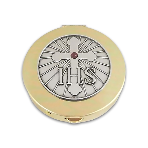 Brass Pyx - IHS and Cross - Small