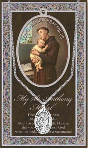 Pewter St. Anthony Pewter Medal on Chain with Prayer