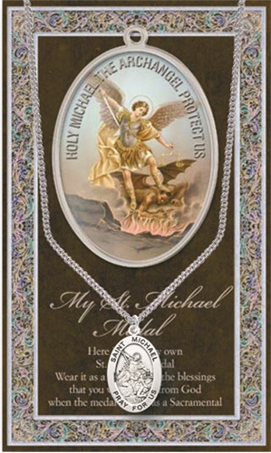 Pewter St. Michael Medal on Chain with Prayer
