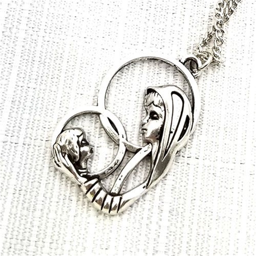 Antique Silver Plated Mary and Child Necklace