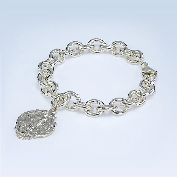 Heavy Sterling Silver Bracelet Diamond Charm