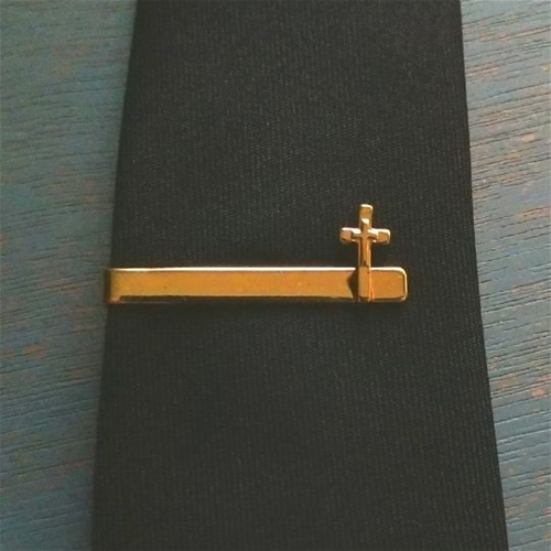 First Communion Tie Clip with Gold Cross