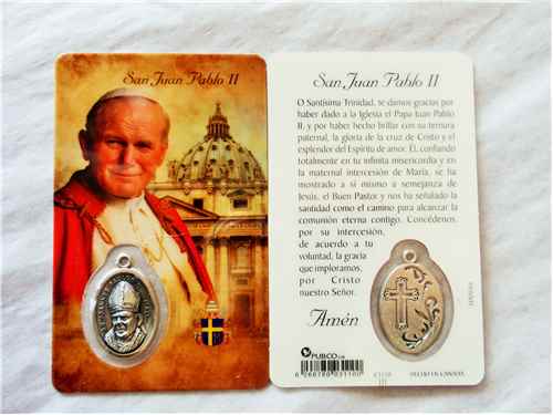 San Juan Pablo II Tarjeta de Oracion con la Medalla
