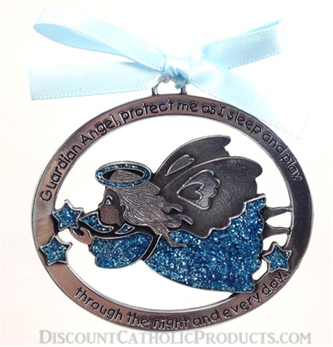 Glitter Epoxy Angel Crib Medal - Choose Blue or Pink