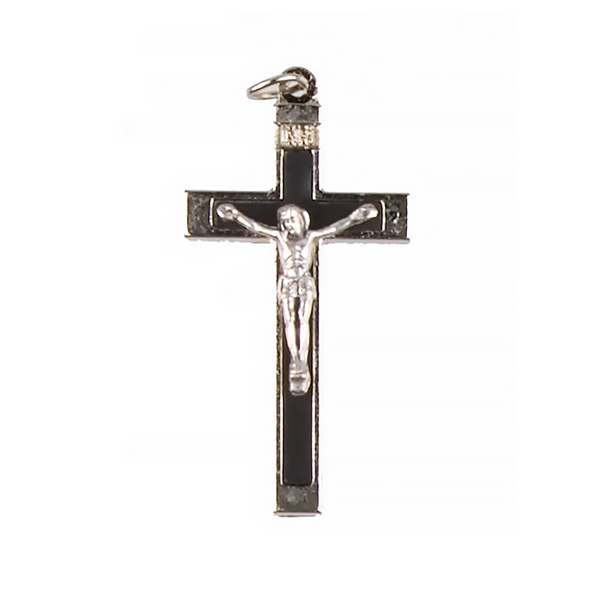 1.75-Inch Metal Crucifix with Black Inlay