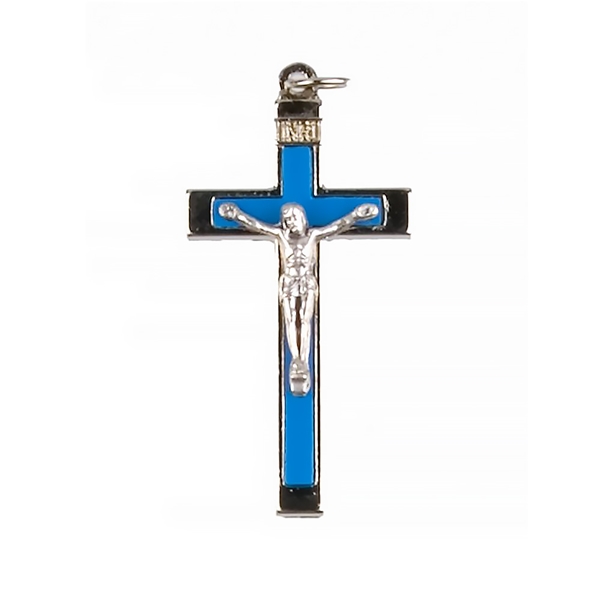 1.75-Inch Metal Crucifix with Blue Inlay