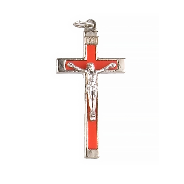 1.75-Inch Metal Crucifix with Red Inlay