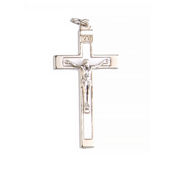 1.75-Inch Metal Crucifix with White Inlay