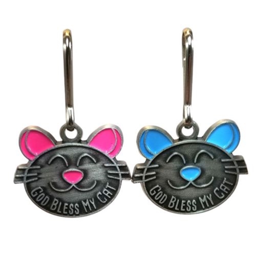 Cat Pet Medal - God Bless My Cat - Pink or Blue