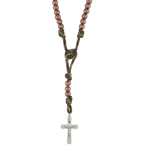 Army Green Paracord Rosary with Bronze Beads