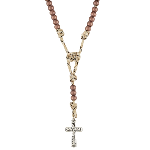 Desert Tan Paracord Rosary with Bronze Beads