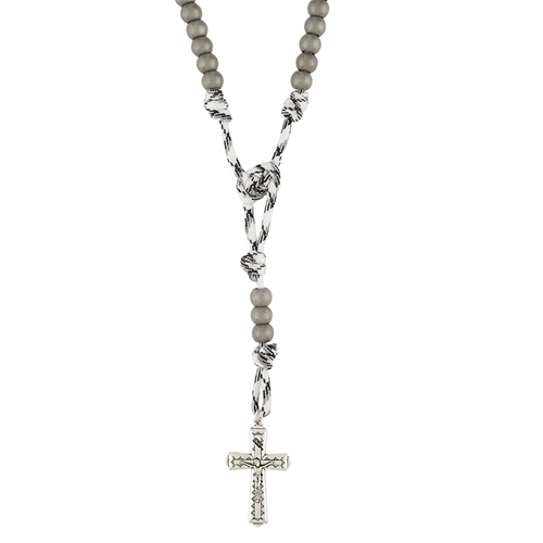 Naval Gray Paracord Durable Rosary with Silver Beads