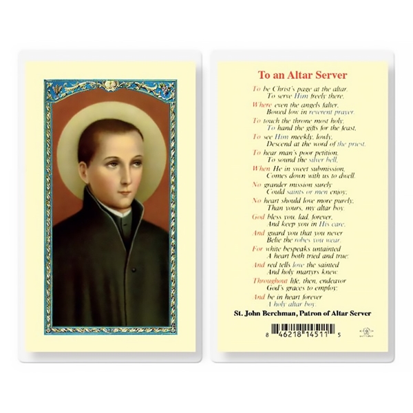 Saint John Berchmans Altar Server Laminated Prayer Card