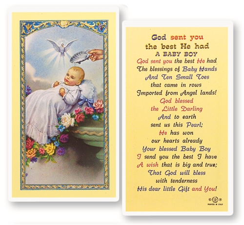 Baptism - Boy Laminated Holy Card
