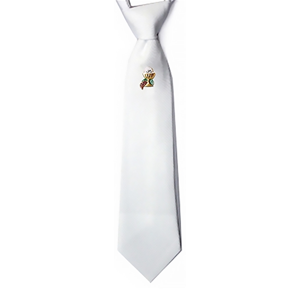First Communion Tie with Chalice Pin - White