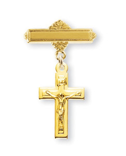 Gold over Sterling Silver Baby Pin with Tiny Cross