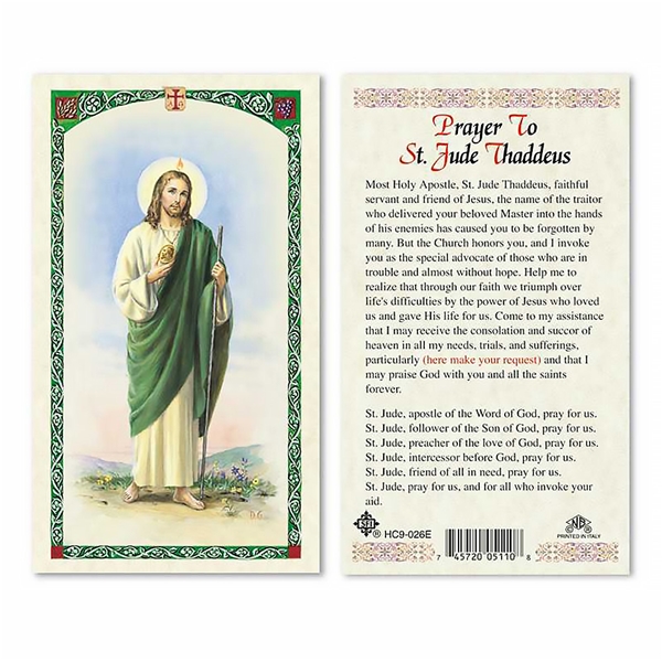 Saint Jude Thaddeus Laminated Prayer Card