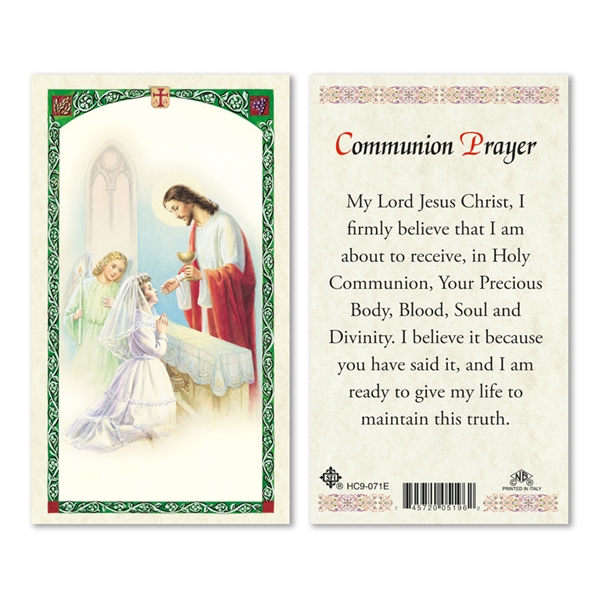 Girl&#39;s Communion Laminated Prayer Card Eucharist