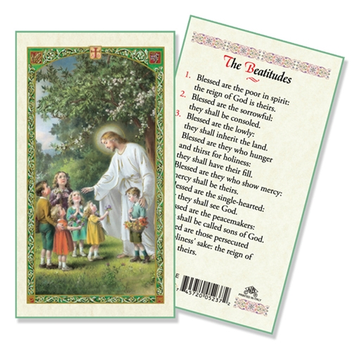 Jesus with the Children, The Beatitudes Laminated Prayer Card