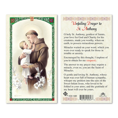 Saint Anthony Unfailing Prayer Laminated Prayer Card