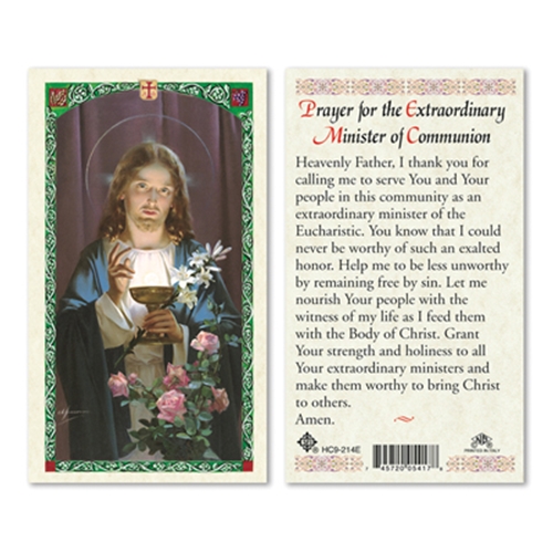 Jesus with Host Minister of Communication Laminated Prayer Card