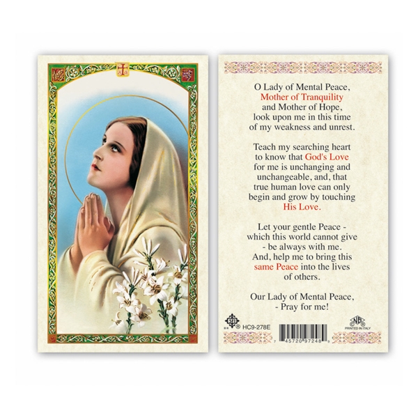 Our Lady of Mental Peace Laminated Prayer Card