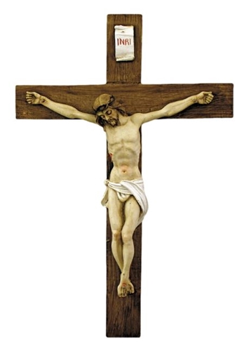 Hand-Painted Alabaster Crucifix - 15-Inch