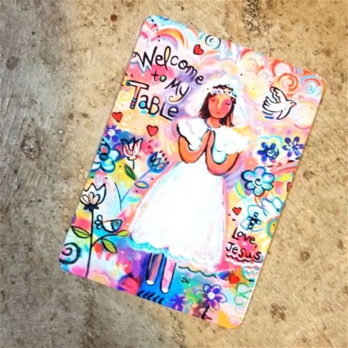First Communion Aluminum Prayer Card - Our Father for Girls