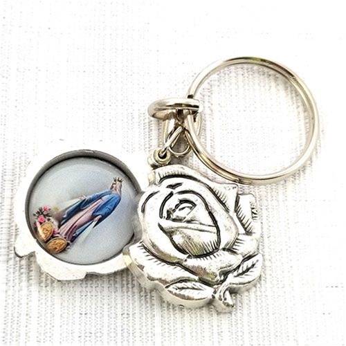 Our Lady of Grace Rose Keychain Locket