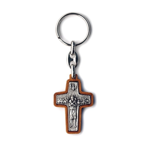 Spanish Pope Francis Crucifix Olivewood Keychain