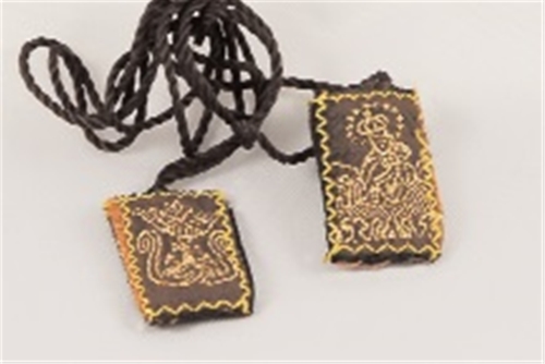 Gold-Embroidered Brown Mexican Scapular