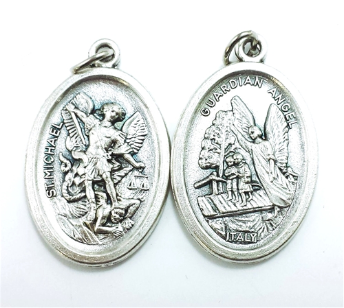 St. Michael &amp; Guardian Angel Inexpensive Oxidized Medal