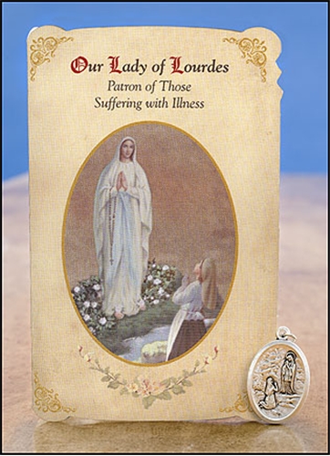 Our Lady of Lourdes &amp; St Bernadette (General Illness) Healing Holy Card with Medal