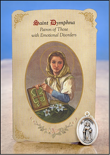 St Dymphna (Emotional Disorders) Healing Holy Card with Medal