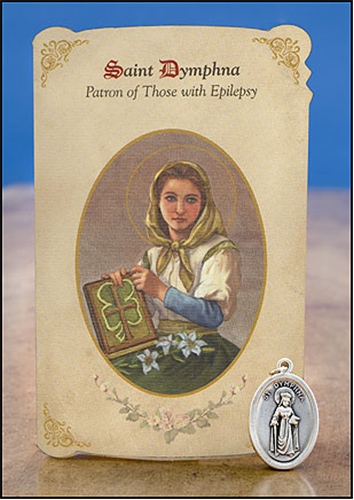 St Dymphna (Epilepsy) Healing Holy Card with Medal