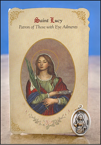St Lucy (Eye &amp; Vision Ailments) Healing Holy Card with Medal
