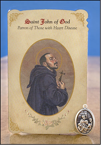 St John of God (Heart Disease) Healing Holy Card with Medal