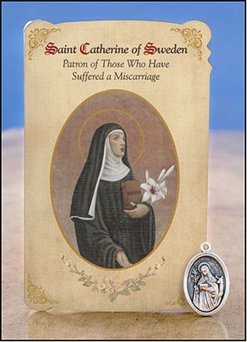 St Catherine of Sweden (Miscarriage) Healing Holy Card with Medal