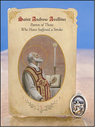 St Andrew Avellino (Stroke) Healing Holy Card with Medal